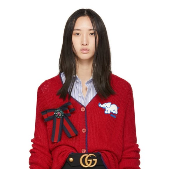 Gucci Bow Brooch in Red and Blue new in box - Picture 9 of 10